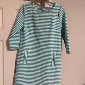 Lilly Pulitzer Shift Dress Womens Large Charlene Ottoman Knit Turquoise Stripe